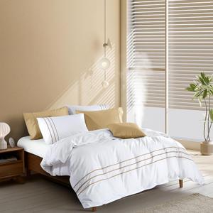 Duvet Cover Set 3 pcs(1 Duvet Cover+2 Pillowcases) 100% Cotton Sateen Woven Hidden Zipper Closure (White Beige, King)