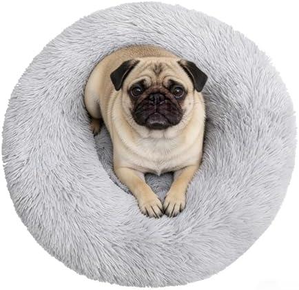 Doimier Calming Donut Dog Bed Medium Size Dog - Washable Removable Cover Non-Slip Bottom, Round Pet Bed Cat Bed Warming Fluffy Plush Faux Fur Anti-Anxiety, Fits up to 45 lbs (Light Grey, 30")