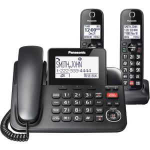 Panasonic Corded Phone/Cordless Phone with Answering Machine, Advanced Call Block and 2-Way Recording, 2 Handsets Expandable up to 6 Cordless Handsets, Landline Telephone - KX-TGF852B (Black)