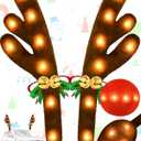 Christmas Reindeer Antlers Car Decoration Kit with LED Warm White Lights, Vehicle Christmas Car Kit with Jingle Bells Rudolph Reindeer and Nose, Tail for The Trunk