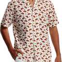 Men's Hawaiian Shirts Wrinkle Free Short Sleeve Button Down Tropical Beach Vacation Shirt White- Cowboy Hat, Medium (M)