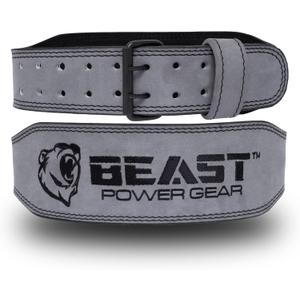 Weight Lifting Belt - 4 Genuine Leather Belts Padded Lower Back Support for Gym Bodybuilding Squat Deadlift Weightlifting Cross Strength Training Men Women Free Wrist Wrap (Medium, Gray)