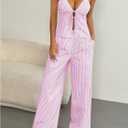 Floerns Women's 2 Piece Outfit Striped Tie Front Camisole Tops and Long Pants Set (Pink, S)