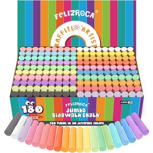 180PCS Sidewalk Chalks Set in 20 Colors, Non-Toxic, Washable Jumbo Outdoor Chalk for Kids, Pavement Chalk