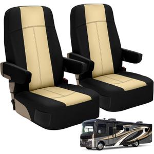 SAPUBK 2 Pack Universal RV Motorhome Captain Chairs Seat Covers, Premium Leather with Composite Soft Foam Lining Motorhome Seat Covers