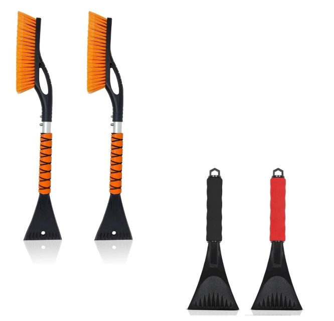 EcoNour 27" Car Snow Brush and Ice Scrapers for Car Windshield (2 Pack) | Scratch Free Bristle Head Snow Brush & Tough Window Snow Scraper with Aluminium Body | Snow Removal Winter Car Accessories
