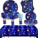 Buryeah 176 Pcs Space Themed Party Supplies Galaxy Birthday Party Decorations Space Plates Napkins Cups Knives Forks Spoons Tablecloth Galaxy Party Tableware Set for Boy Girl, Serves for 25(Planet)