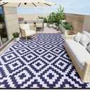 OLANLY Waterproof Outdoor Rug 8x10 ft, Outdoor Plastic Straw Rug for Camping, RV Mat Outside, Indoor Outdoor Carpet for Porch, Deck, Backyard, Balcony, Picnic, Navy & White