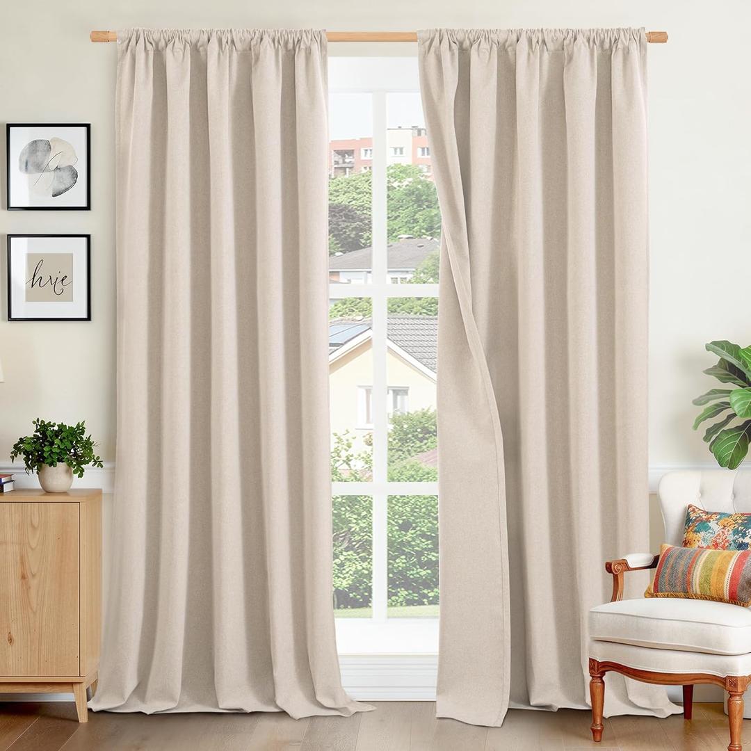 BGment Linen Blackout Curtains for Bedroom, 84 Inches Long Black Out Drapes Room Darkening with Rod Pocket for Living Room Insulated, 2 Panels, Each Panel 52 Inch Wide