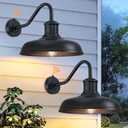 13.8'' Diameter Large Dusk to Dawn Outdoor Gooseneck Barn Light 2 Packs, Outdoor Wall Sconce Farmhouse Exterior Light Wall Lighting Fixture Industrial Outside Lantern for Porch, Patio, Garage, Black