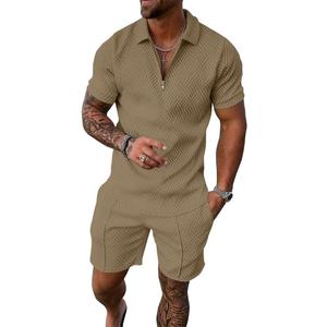 UOUA Mens Summer Track Suits 2 Piece Shorts Sets Short Sleeve Sweatsuit Outfits 1/4 Zip Golf Polo Shirts Loungewear, XL
