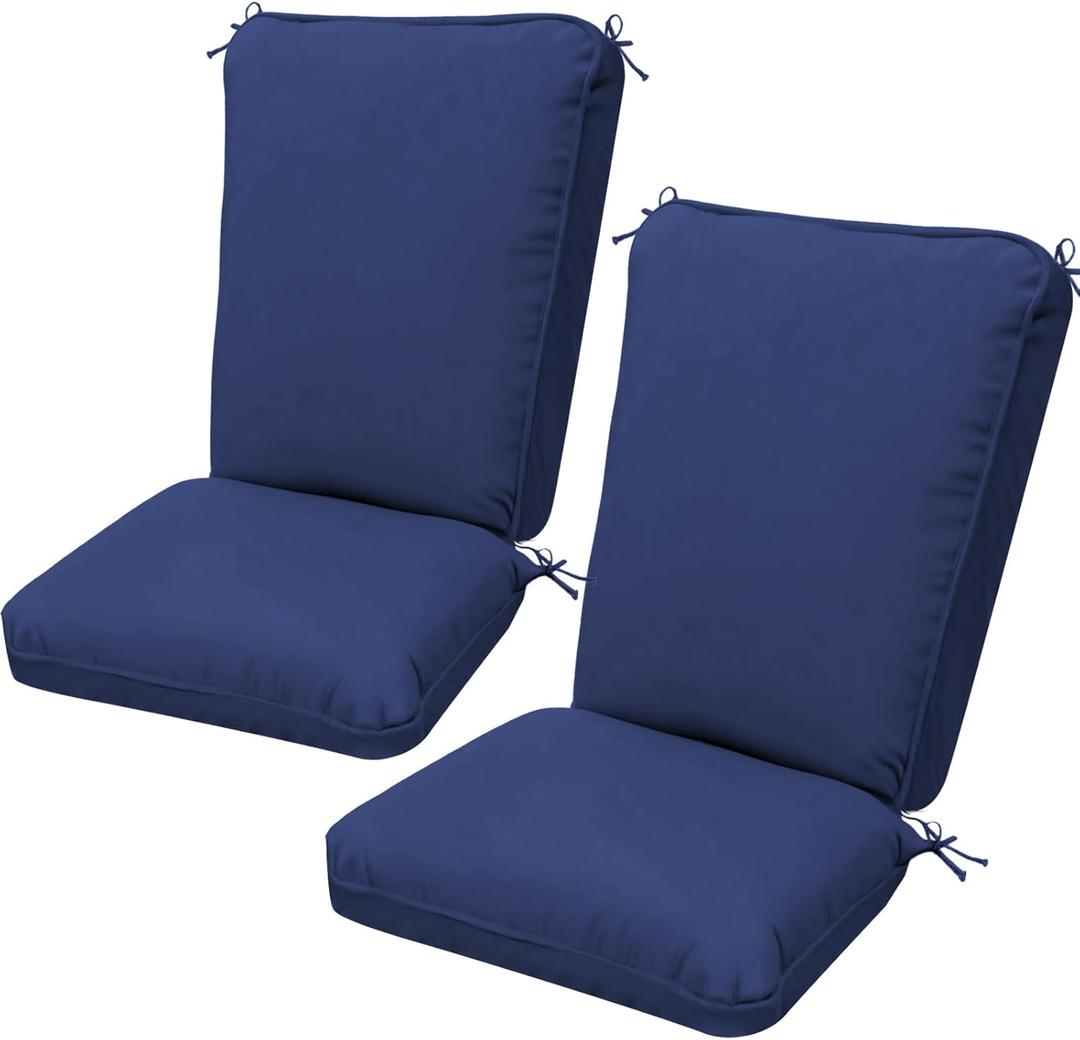 2 Pack Adirondack Chair Cushions, Waterproof & UV-Resistant Outdoor Rocking Chair Cushion Set, Removable Seat Pads with 4 Ties for High Back Dining or Patio Chairs, Navy Blue