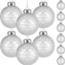 Wettarn 12 Pcs 3.15 Inch Glitter Christmas Balls Ornament Plastic Clear Ornaments for Christmas Tree Decorations with Hanging Ropes Transparent Xmas Disco Bulb Ball for Party(Clear)