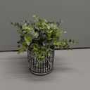 Winlyn Small Faux Potted Plants Artificial Eucalyptus Plant in Chic Gray Geometric Ceramic Pot 7.9" Tall for Modern Home Table Mantel Shelf Office Desktop Greenery Centerpiece Decorations