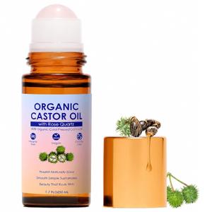 Organic Castor Oil with Rose Quartz Roller, 100% Pure Cold-Pressed, Organic Castor Oil Roll On Rose Quartz, Hexane-Free,Amber Glass Bottle for Skin 1.7oz (1)