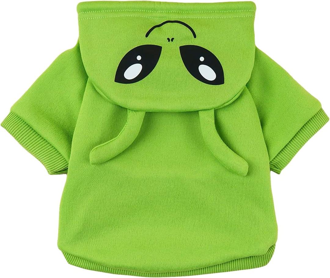 QWINEE Alien Dog Hoodie Dog Warm Jacket Coat Puppy Sweatshirt Christmas Halloween Dog Costume Cosplay Winter Dog Clothes Pet Apparel for Small Medium Dogs Cats Kitten Solid Green S
