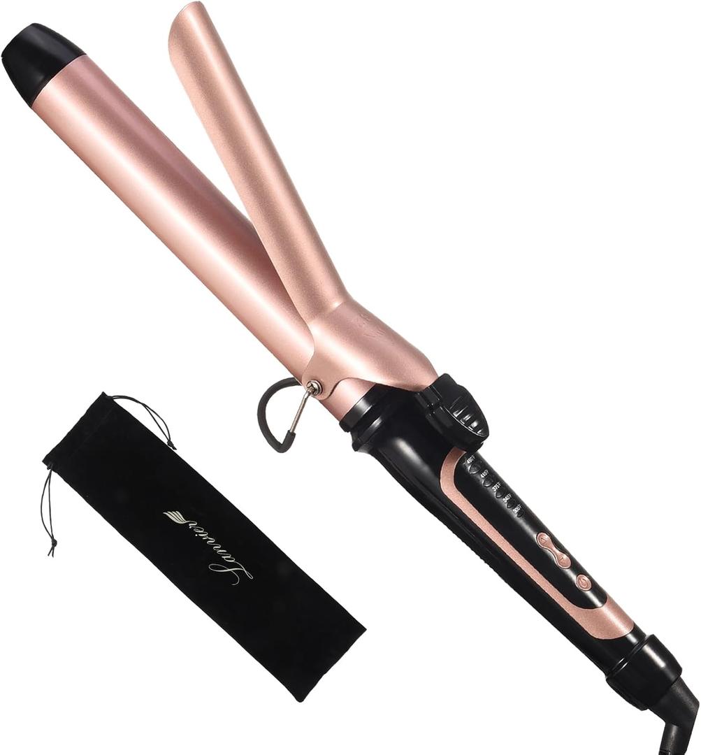 LANVIER 1.25 Inch Long Barrel Curling Iron, 1 1/4 Inch Curling Iron for Medium to Long Hair up to 450F, Worldwide Dual Voltage Curler for Traveling, Waving Style Tool - Rose Gold