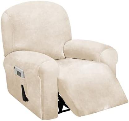ULTICOR 4-Piece, 1 Seat Recliner Cover, Velvet Stretch Reclining Chair Covers for 1 Cushion Reclining Sofa, Single Seat Recliner Couch Cover, Thick, Very Soft, Machine Washable (Ivory)