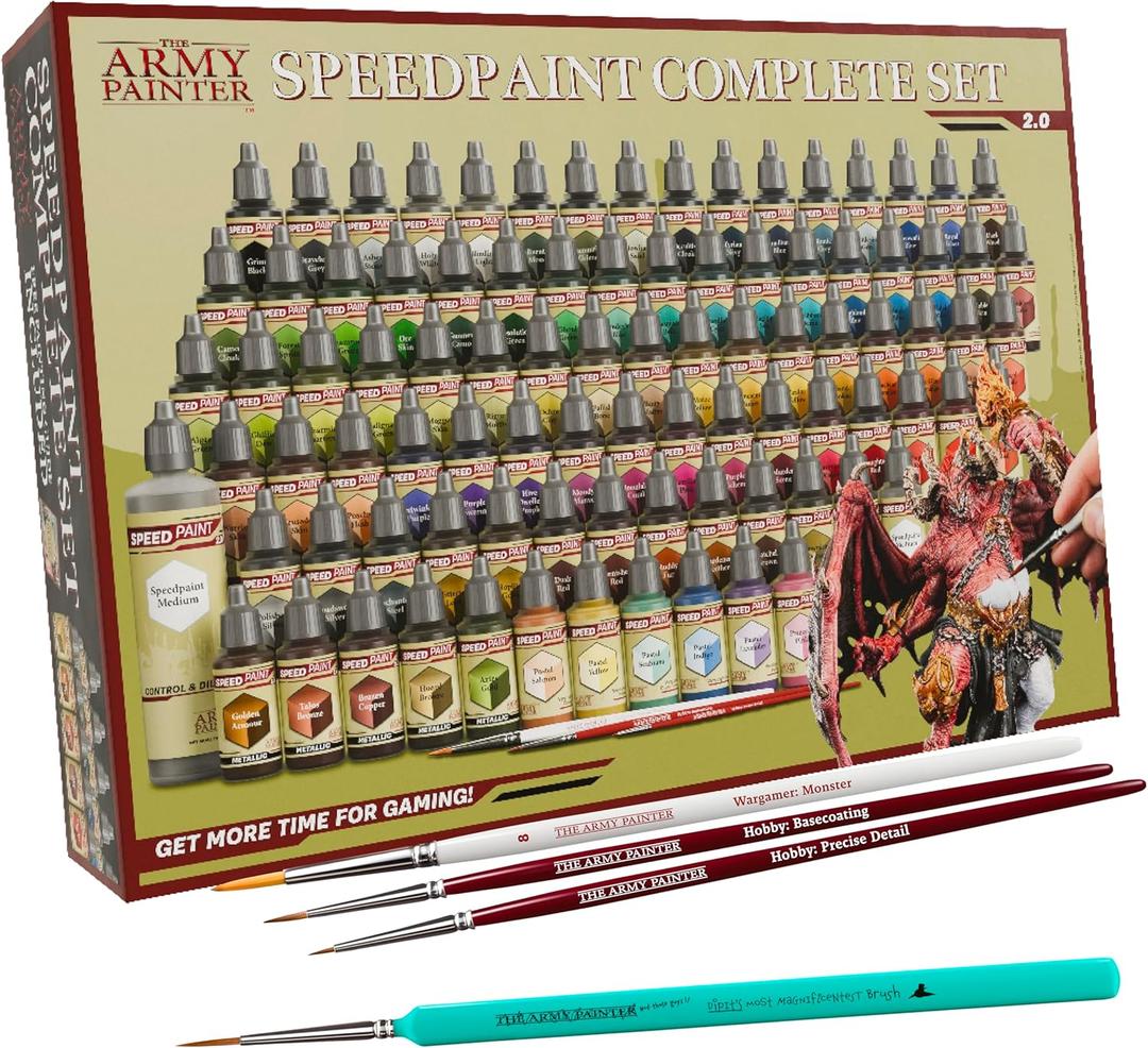 The Army Painter, Speedpaint 2.0 Complete Set Combo, 90 x 18 ml Acrylic Contrast Model Paint, 4 Brushes & 1 Paint Palette For Miniature Painting, Dnd & Warhammer