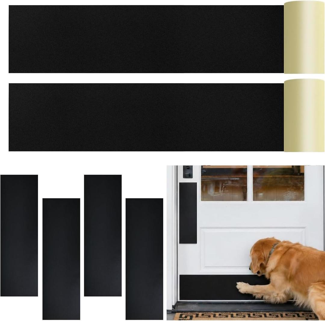 Door Kick Plate Protector Set, Self Adhesive PVC Door Protector Against Scratches & Dents, Peel and Stick Door Guard for Exterior & Interior Doors, 16" x 4.3" (4PCS) & 32.3" x 5.7" (2PCS), Black