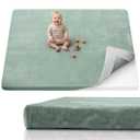 Blissful Diary 1.3" Thick Baby Play Mat, 71x59 Playpen Mat with Removable & Washable Cover, Ultra Soft Crawling Rug for Floor, Foam Cushion & Non-Slip Backing for Kid, Toddler and Infant, Sage Green