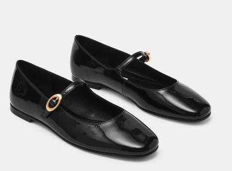 Steve Madden Lolli Black Patent Mary Jane Ballet Flats, Black, Size 4