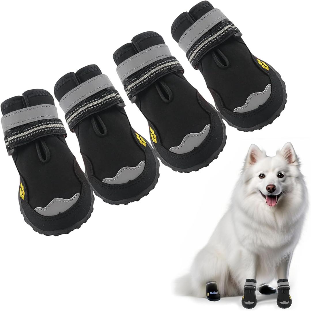 Dog Shoes for Dogs Paw Protectors Dog Boot for Outdoor with Anti-Slip Sole, Dog Booties for Medium to Large Dogs 4Pcs, with Rugged Sole for Beach and Snow (Size 6) (#6 (3.07"Length 2.56"Width) for 52-68 lbs, Black)