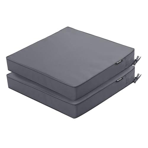 Comcaver Outdoor Chair Cushions 24 x 24 Inch Waterproof Patio Chair Cushions with Tie 5 Year Color Fastness Thick Outdoor Seat Cushion for Garden Lawn Patio Furniture Dark Grey Set of 2