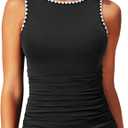Daci Tankini Tops for Women High Neck Swim Top Tummy Control Bathing Suit Top Modest Swim Tank Top No Bottom Size L