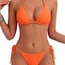 Tainehs Women's Sexy Halter Thong Bikini Tie Two Sides Bottom Triangle Bikini Swimsuits, L