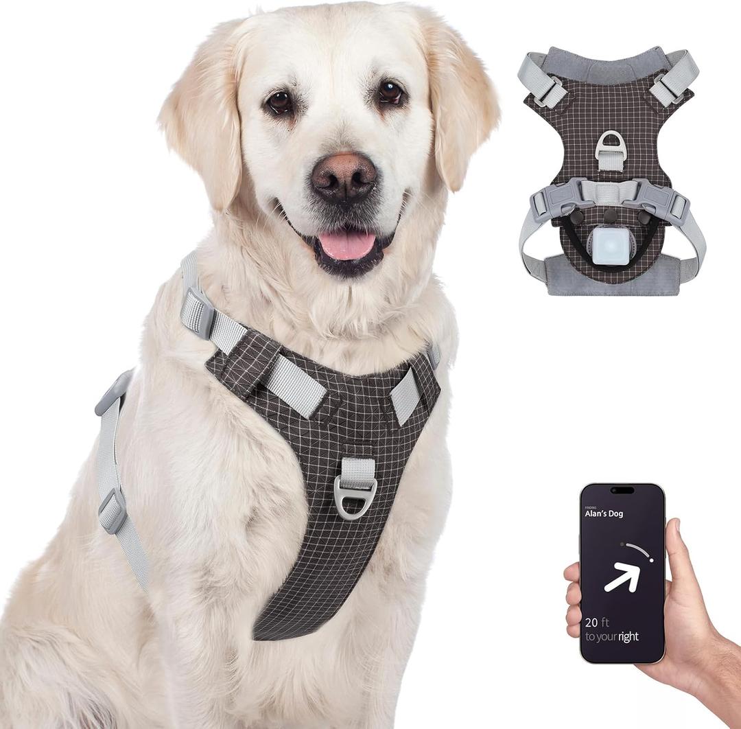 TagME No Pull Dog Harness with 2 Leash Clips,Lightweight & Visible for All-Day Walking, No Choke Pet Vest Includes AirTag Holder for Large Dogs,Black (Dark Gray)