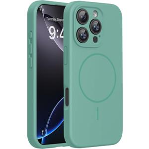 Miracase Magnetic for iPhone 16 Pro Case, [Soft Anti-Scratch Microfiber Lining], Compatible with MagSafe, Liquid Silicone Case Shockproof Drop Protection Phone Case for 16 Pro,Midnight Green