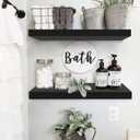 QEEIG Floating Shelves for Wall 23.6" Long - Wall Mounted Shelf Bathroom Kitchen Living Room Bedroom Farmhouse Home Decor Display Bookshelf Large 23.6 x 9.3 inch Set of 2, Black (008-60B)