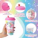 Maxcheck 24 Sets 16 oz Unicorn Cups Birthday Party Favors with Colorful Lids and Straws for Birthday Decorations Rainbow Plastic Cups Reusable Plastic Straws for Party