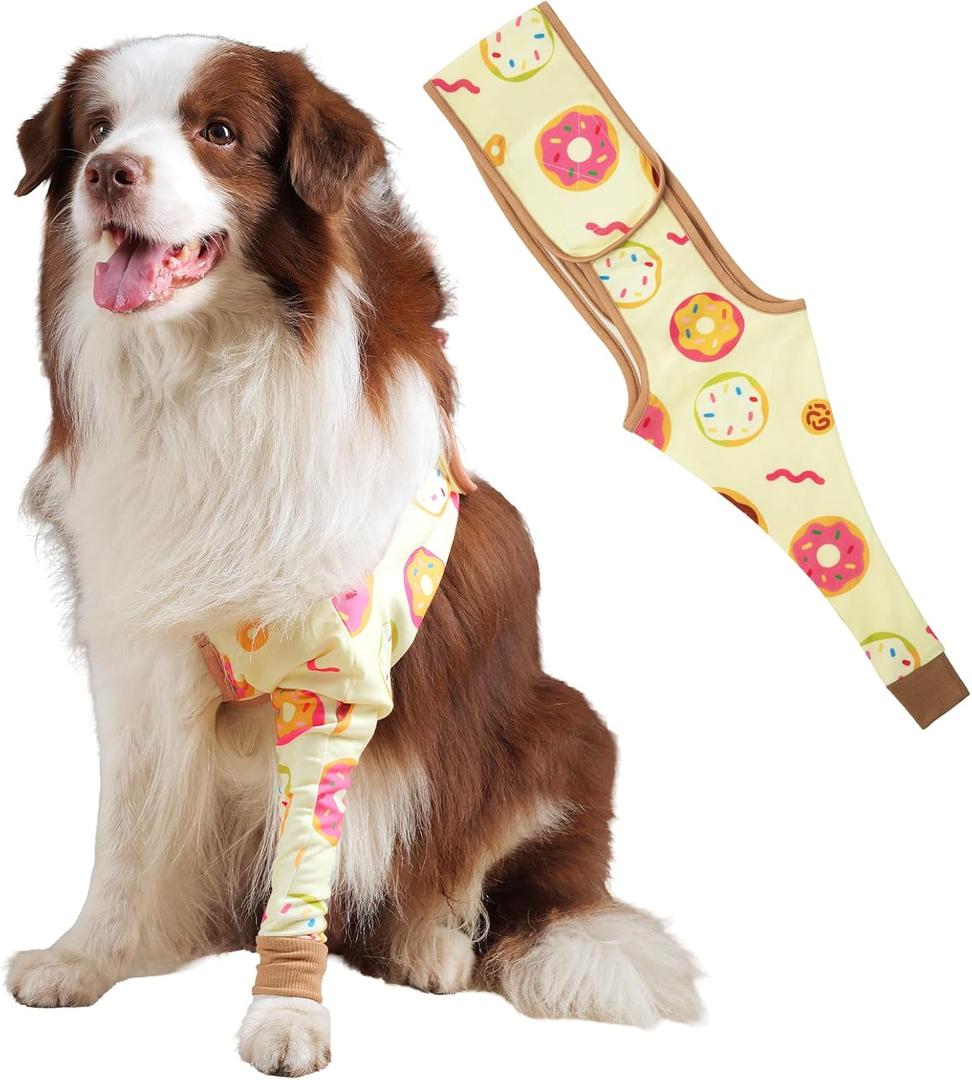 Dog Front Leg Recovery Sleeve  Single Sleeve to Prevent Licking, Scratching & Biting Cone Collar Alternative for Surgery, Wound Care, ACL CCL, Joint Protection(Sunny Donut 2XS) (XX-Small)