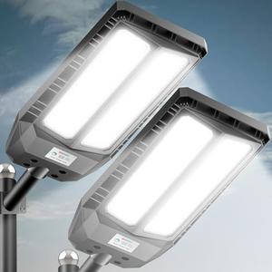Adewalk 6000W Solar Lights Outdoor - 7000K Daylight, Large Lamp Beads, Optical Convex Lens, Solar Street Lights Outdoor with Motion Sensor and Remote Control, Dusk to Dawn for Yard, 2 Pack