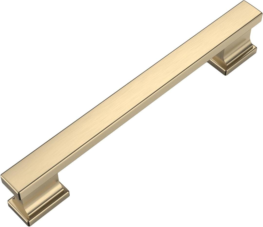 Amerdeco 10 Pack Champagne Brass Cabinet Pulls 5 Inch(128mm) Hole Center Gold Drawer Pulls Cabinet Hardware Kitchen Cabinet Handles for Bathroom Dresser Pulls ZH00013