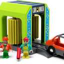 Wooden Train Accessories Car Washer for Railroad Train Track, Train Toys Accessory Compatible with All Major Brands of Train Set System, Railway Tracks Station for Kids Ages 3 and Up