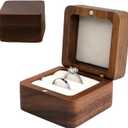 Wedding Ring Box for Proposal Ceremony Engagement Ring Holder for Wedding Day Handmade Wooden Rustic Ring Storage Box Christmas Gift (Square)