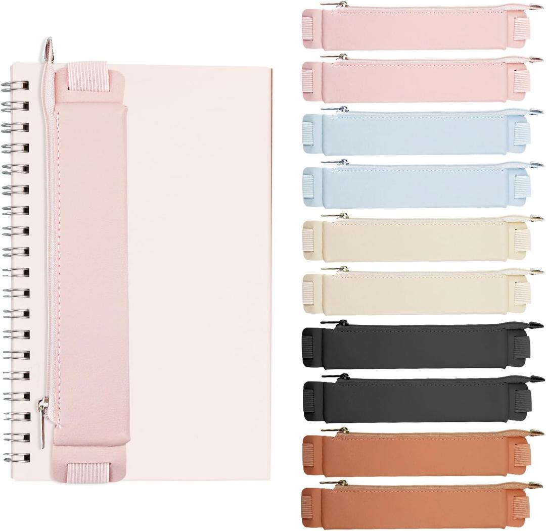10PCS Adjustable Pen Holder Elastic Band, Colorful PU Leather Journal Pencil Case Pouch, Detachable Book Planner Pencil Holders for Notebook, Bible, Binders, Books