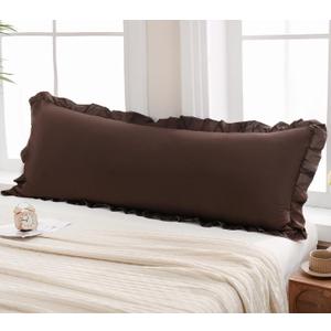 Merryword Dark Brown Body Pillow Cover 20x54inches Chocolate Long Pillowcase Ruffled Body Pillowcases Cute Pillowcase Pillow Sham (1 Body, Chocolate)