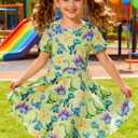 RAISEVERN Girls Dresses Short Sleeve for School Casual T-Shirt Dress Age 4-9 Years (7-8 Years, D1-dinosaur)