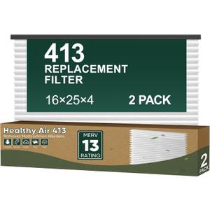 2 Pack 413 Replacement Filter Compatible with Air Purifier 1410, 1610, 2140, 2410, 2416, 3410, 4400, or 2400, MERV-13, 16x25x4, Air Filter