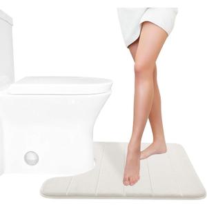 Yimobra Memory Foam Toilet Bath Mat U-Shaped, Commode Contour Rug, Soft and Comfortable, Super Water Absorbent, Non-Slip, Thick, Machine Wash Bathroom Commode Contour Rug, 24 X 20 Inches, Cream