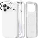 GONEZ Magnetic for iPhone 17 Pro Max Case, Compatible with MagSafe, [Screen Protector + Camera Lens Protector], Liquid Silicone Anti-Scratch Shockproof Protective Phone Case 6.9 inch, White