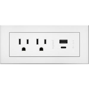 Legrand Wiremold RDZCWH10 radiant Furniture Power Center with USB, Recessed Power Strip, 2 Outlets, Type A/C USB, 10 Foot Cord, White