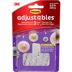 Command 17830Clr-14Es Adjustables Repositionable Mini Fasteners, 14 Hooks/Pack