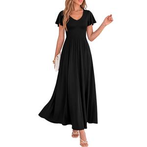 BTFBM Formal Dresses for Women Summer Outfits V Neck Ruffle Sleeve A Line Maxi Elegant Cocktail Wedding Guest Dress 2026 S