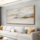 Abstract Canvas Wall Art Large Modern Framed Artwork White Gold 48" x 24"