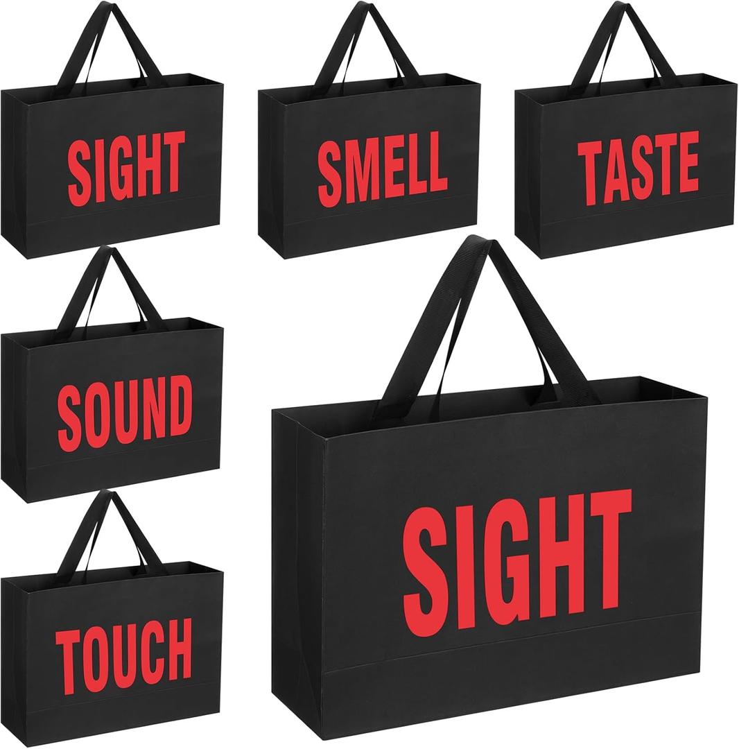 Kolldenn Valentine's Day 5 Senses Gift Bags for Him Her, Valentine Five Senses Gift Paper Kraft Bags with Ribbon Handle for Lover Husband Boyfriend Birthday Party(Black, Red,12.6 x 8.7 x 4 Inch)